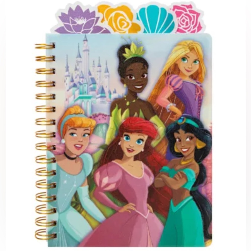 NEW! Disney Princesses Spiral Bound Journal With Tab Dividers & Pom Pom Pen(NWT)